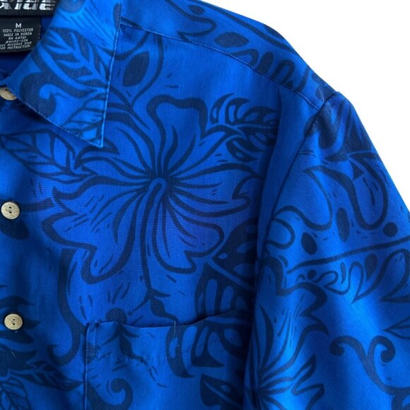 Oxide Men's Vintage 80s Blue Floral Short Sleeve Disco Shirt Size Medium - Picture 8 of 8